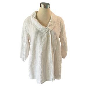 Flax Off-White 100% Linen ¾ Sleeve Pocket Top Women’s Small